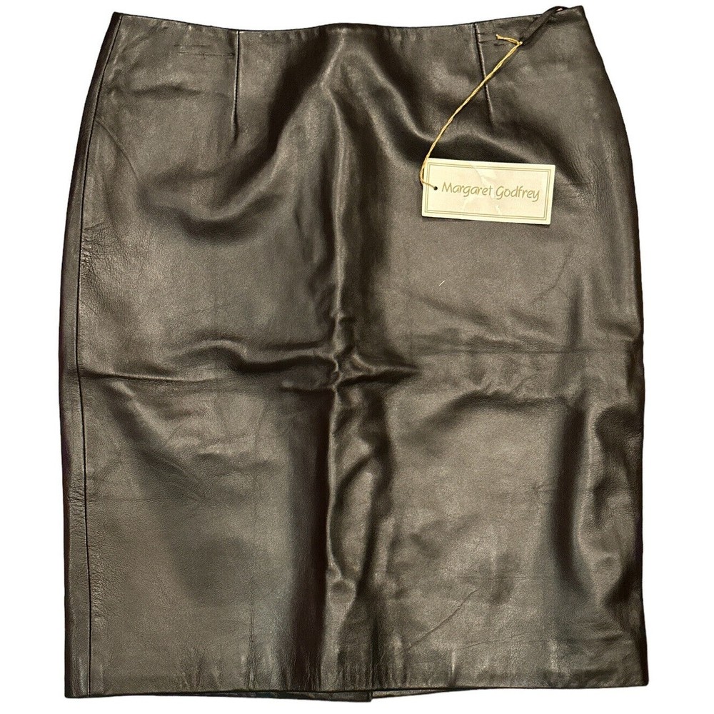 Margaret Godfrey NWT black lined leather skirt size‎ 12